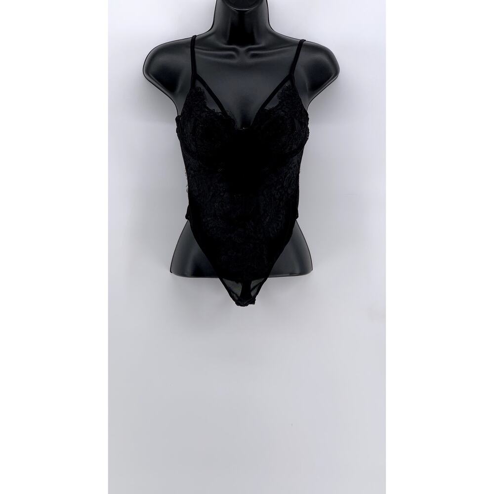 UNBRANDED Women's Black Lace V-Neck Bodysuit SZ S